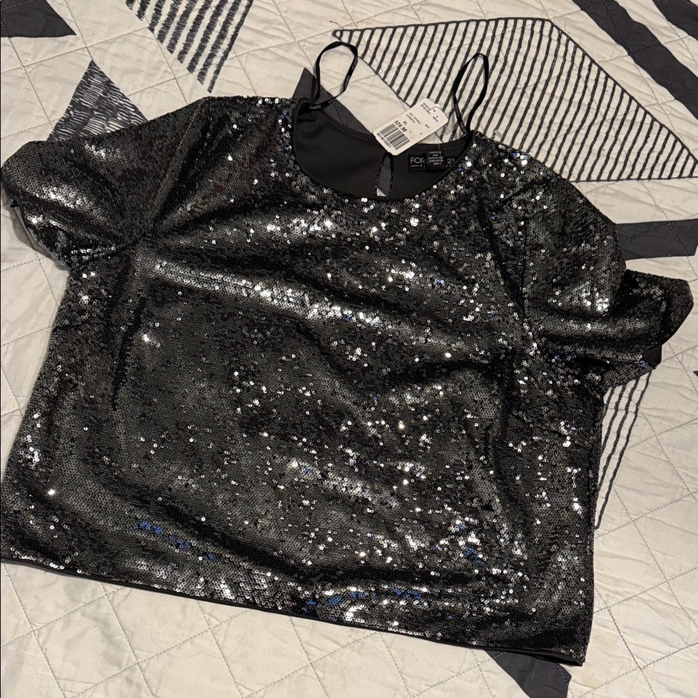 Forever 21 Black Sequin Blouse crop top